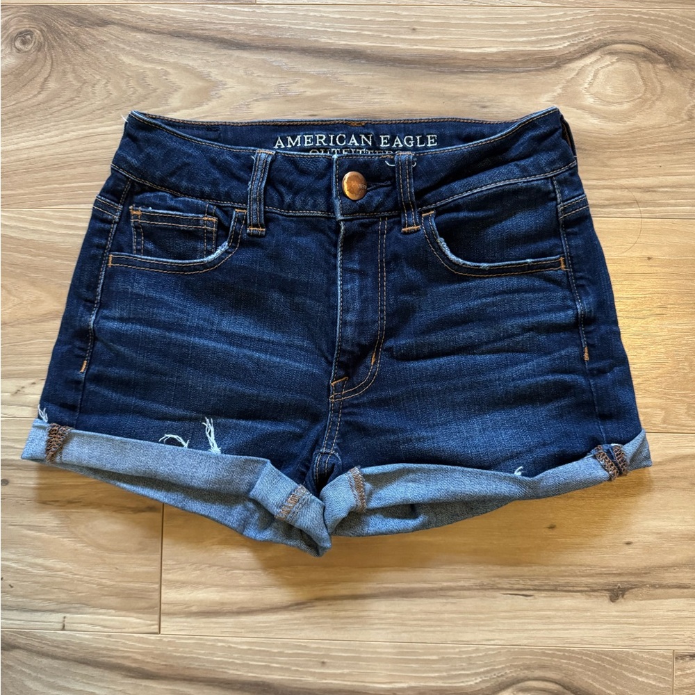 American Eagle Outfitters Dark Blue Shorts with Rolled Hems